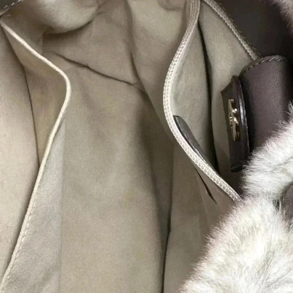 🧚🏻HOST PICK🧚🏻 Salvatore Ferragamo Suede Handbag Tote Fur Trimmed EUC - Picture 9 of 13